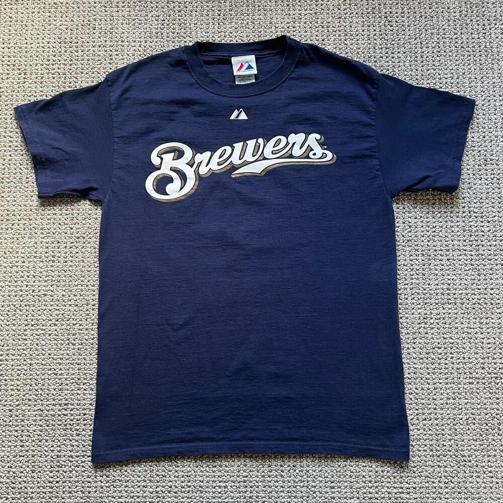 Navy blue Milwaukee Brewers baseball shirt